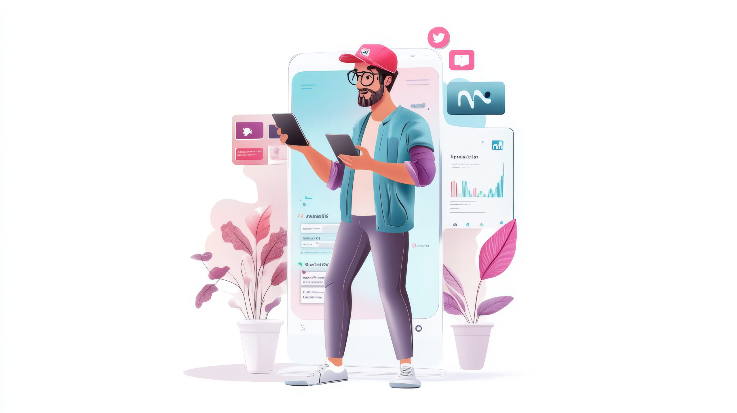 a man standing in front of a large screen looking at organic social results